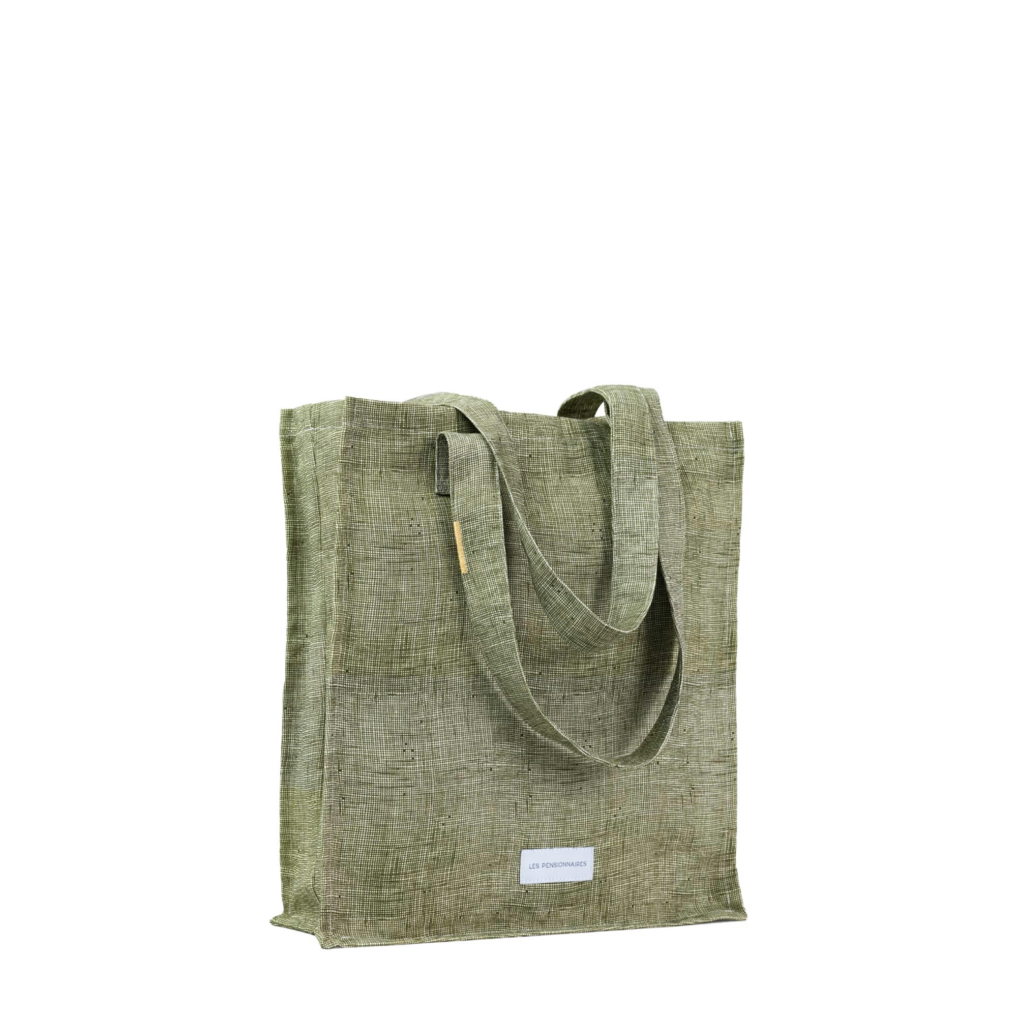 - Sac zippé en toile de coton bio vert câpre quadrillé