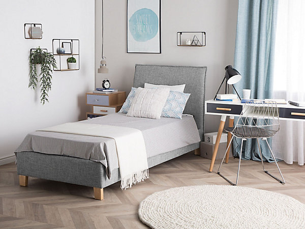 Lit avec sommier Tissu SENNEZ 90 x 200 cm Gris clair