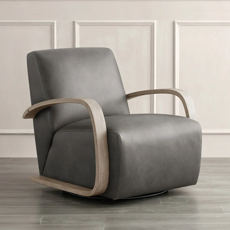 Eli Swivel Accent Chair with U-Shaped Wood Arm