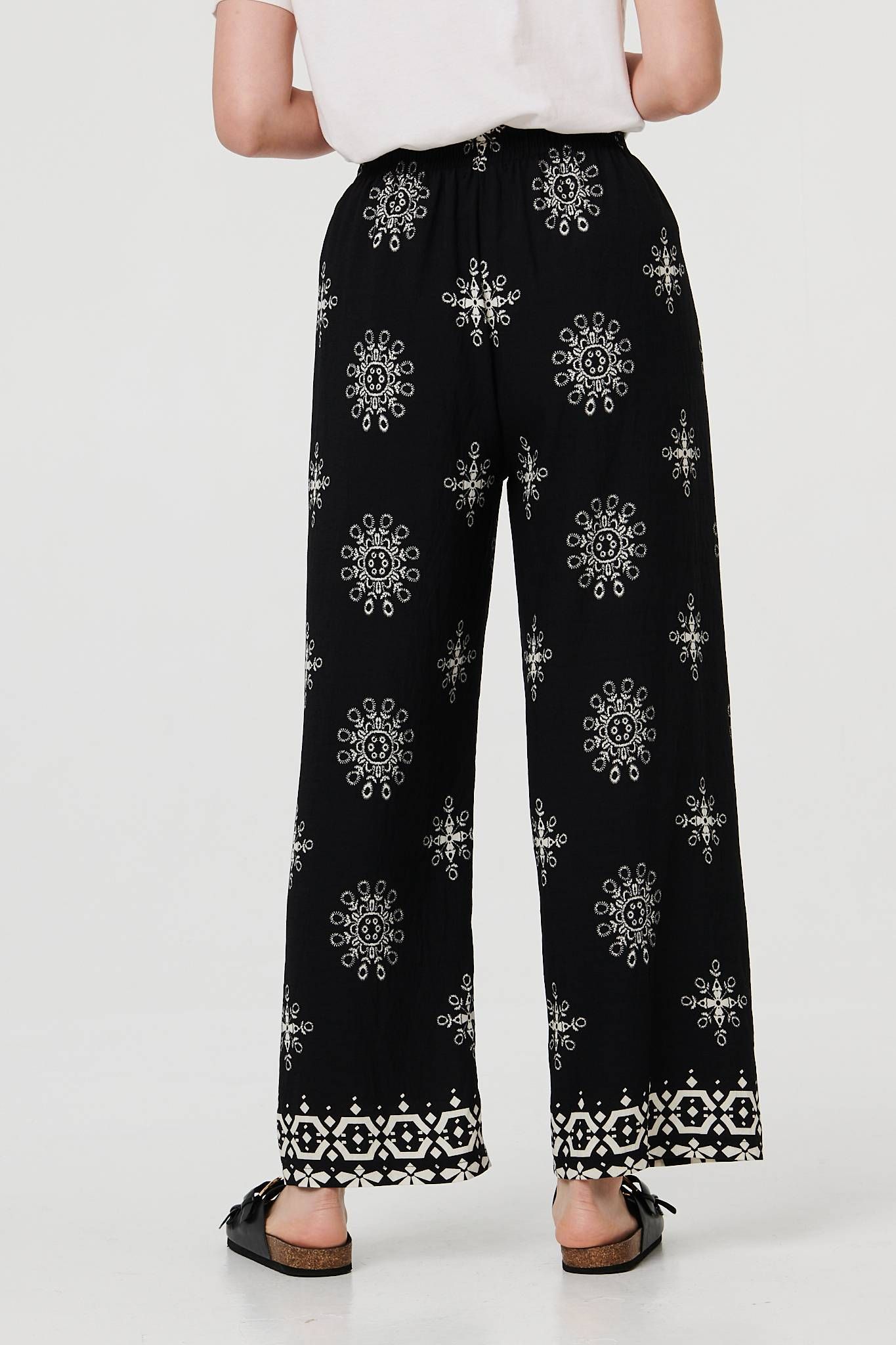 Izabel London Border Print Wide Leg Relaxed Trousers