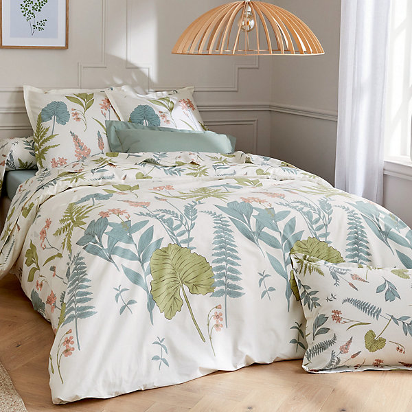Housse de couette 240x220 cm percale coton FéERIE Blanc sauge