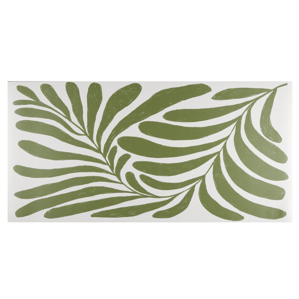 Tapis vinyle rectangulaire motif végétal esprit Matisse beige et vert 50x100cm