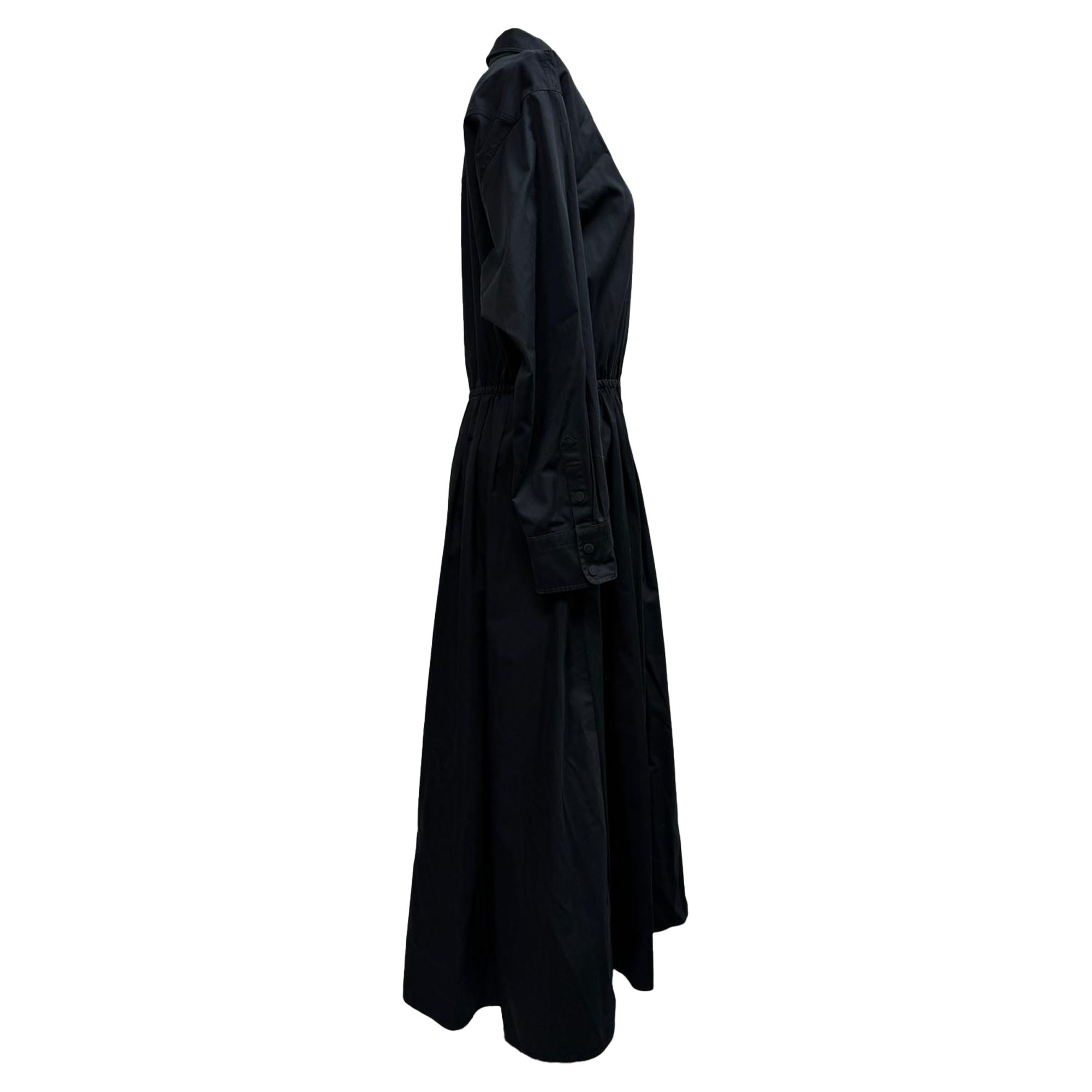 Tory Burch Preloved Elenor Long Sleeve Midi Shirt Dress in Black Cotton