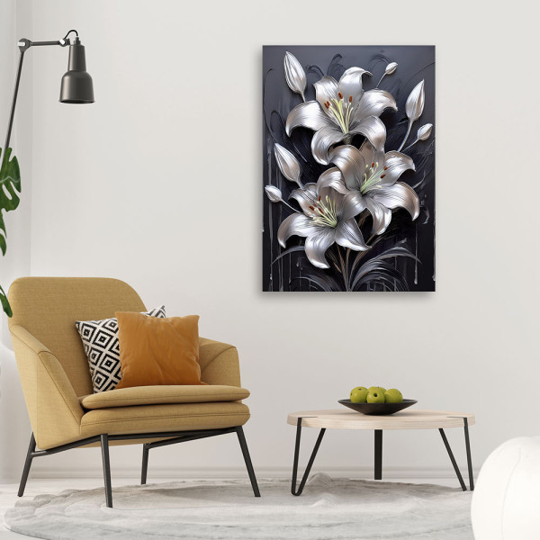 Feeby Obraz na płótnie, Lilia Kwiat Srebrny Malowany 40x60