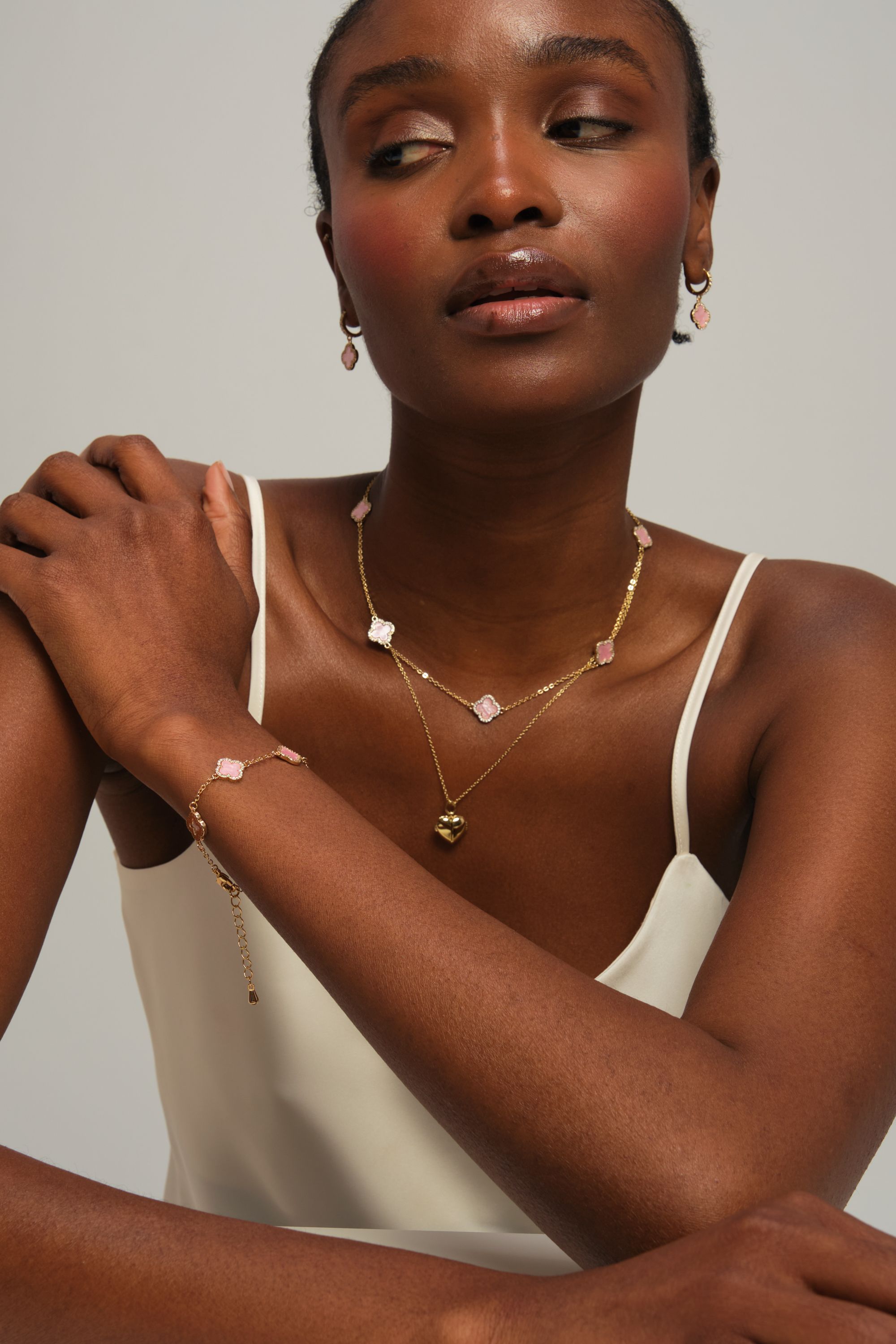 Jon Richard Gold Plated and Pink Station Clover Necklace