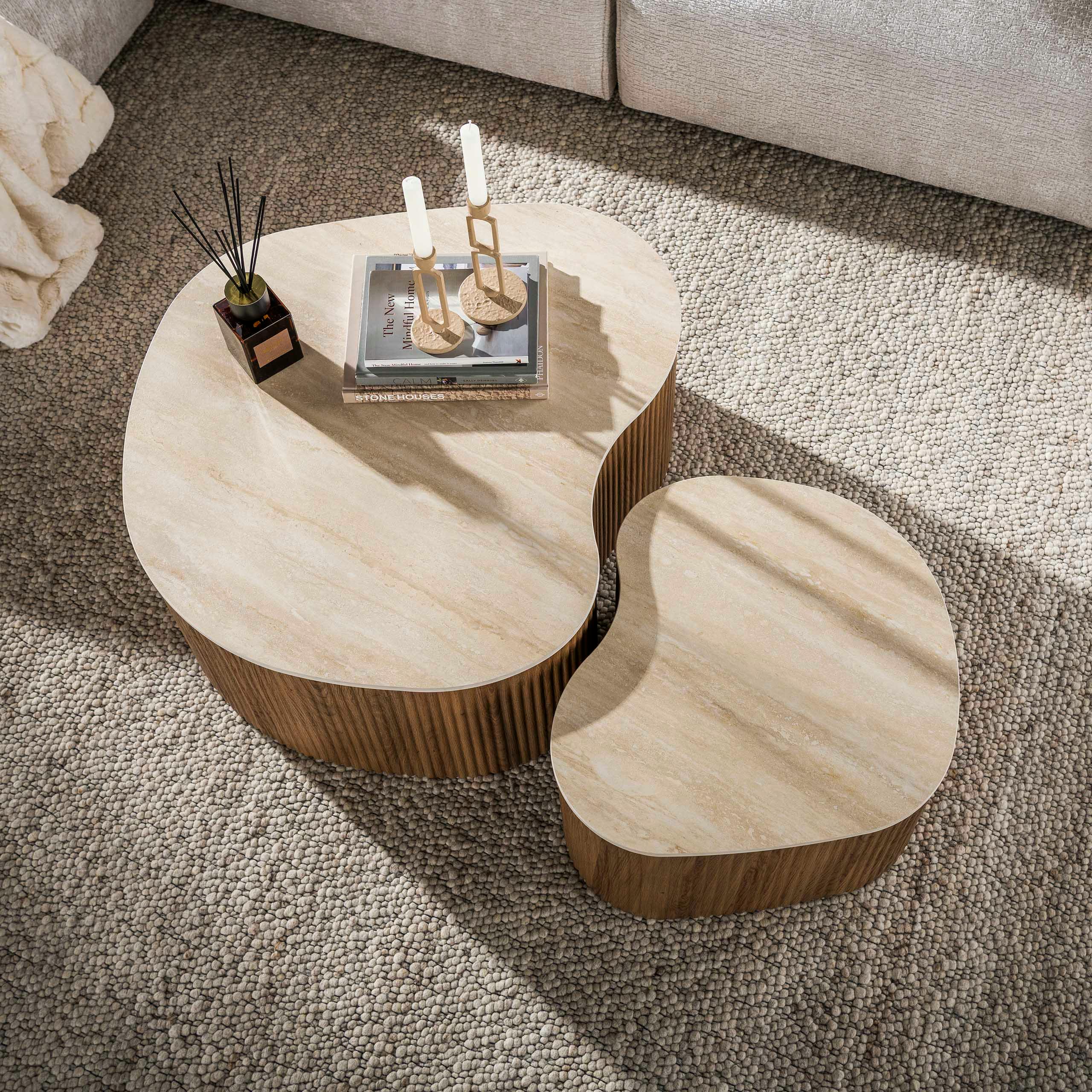 Table basse céramique 3D à pied rainuré (lot de 2) MAHAL