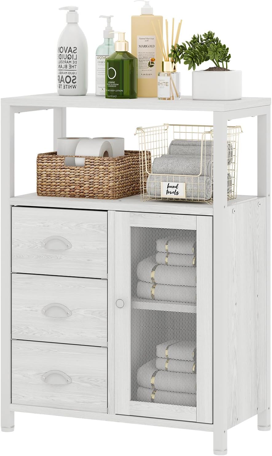 Homeiju Bathroom Floor Storage Cabinet Organizer with 3 Removable Drawers and 1 Door, Industrial Floor Storage Cabinet for Kitchen, Living Room, Bathroom, Home Office