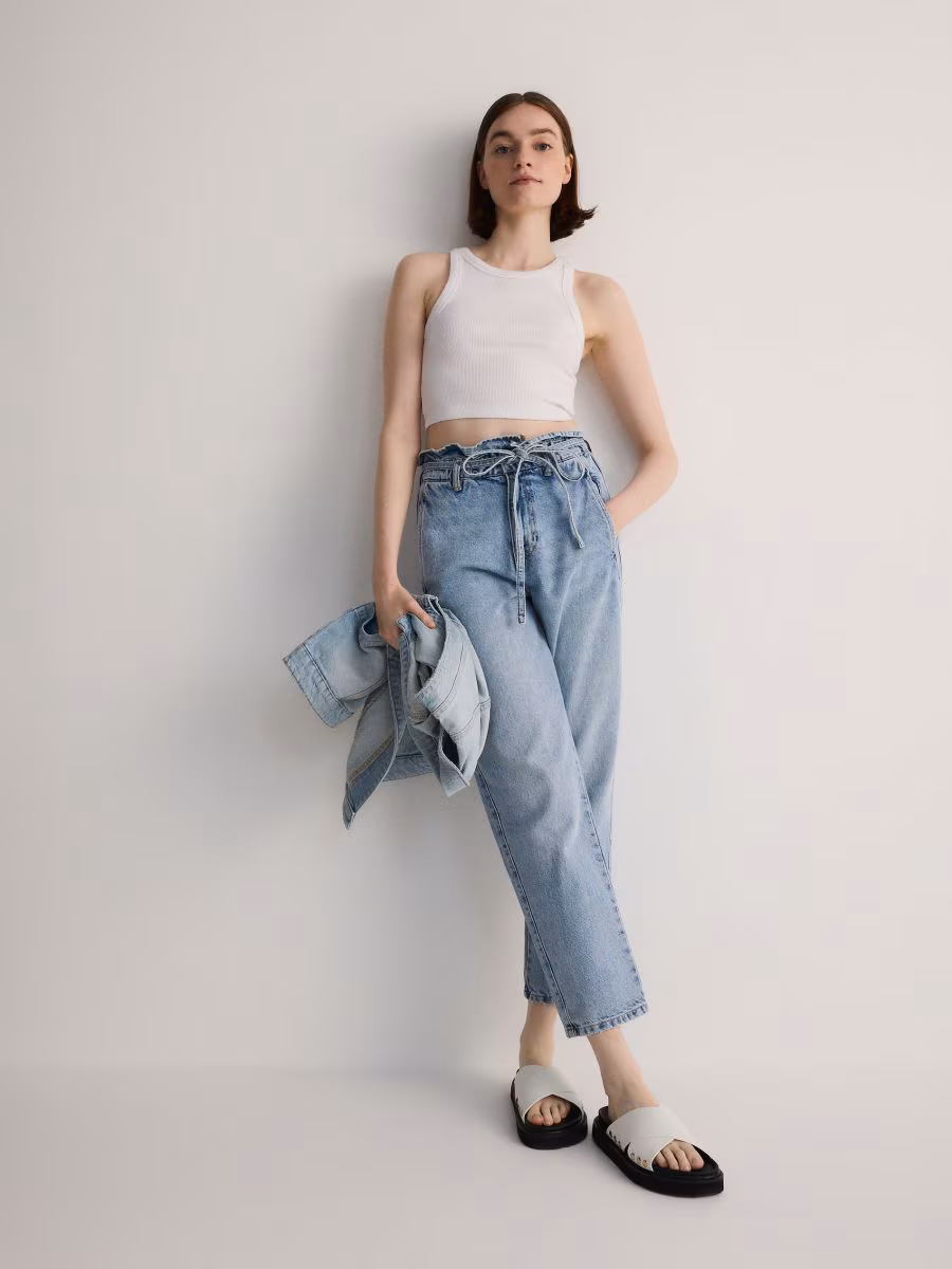 Tie Belt Paper Bag Jeans