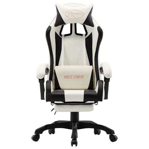 NNEVL Racing Chair with Footrest Black and White Faux Leather