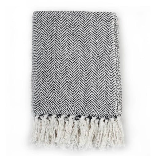 NNEVL Throw Cotton Herringbone 220x250 cm Navy Blue