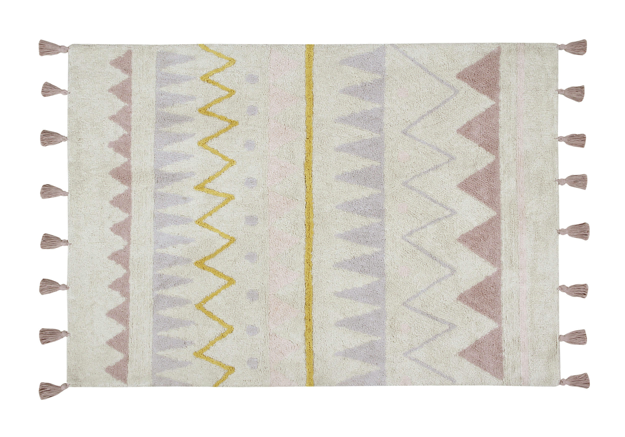 INDIEN - Tapis coton motif indien beige rose 140x200