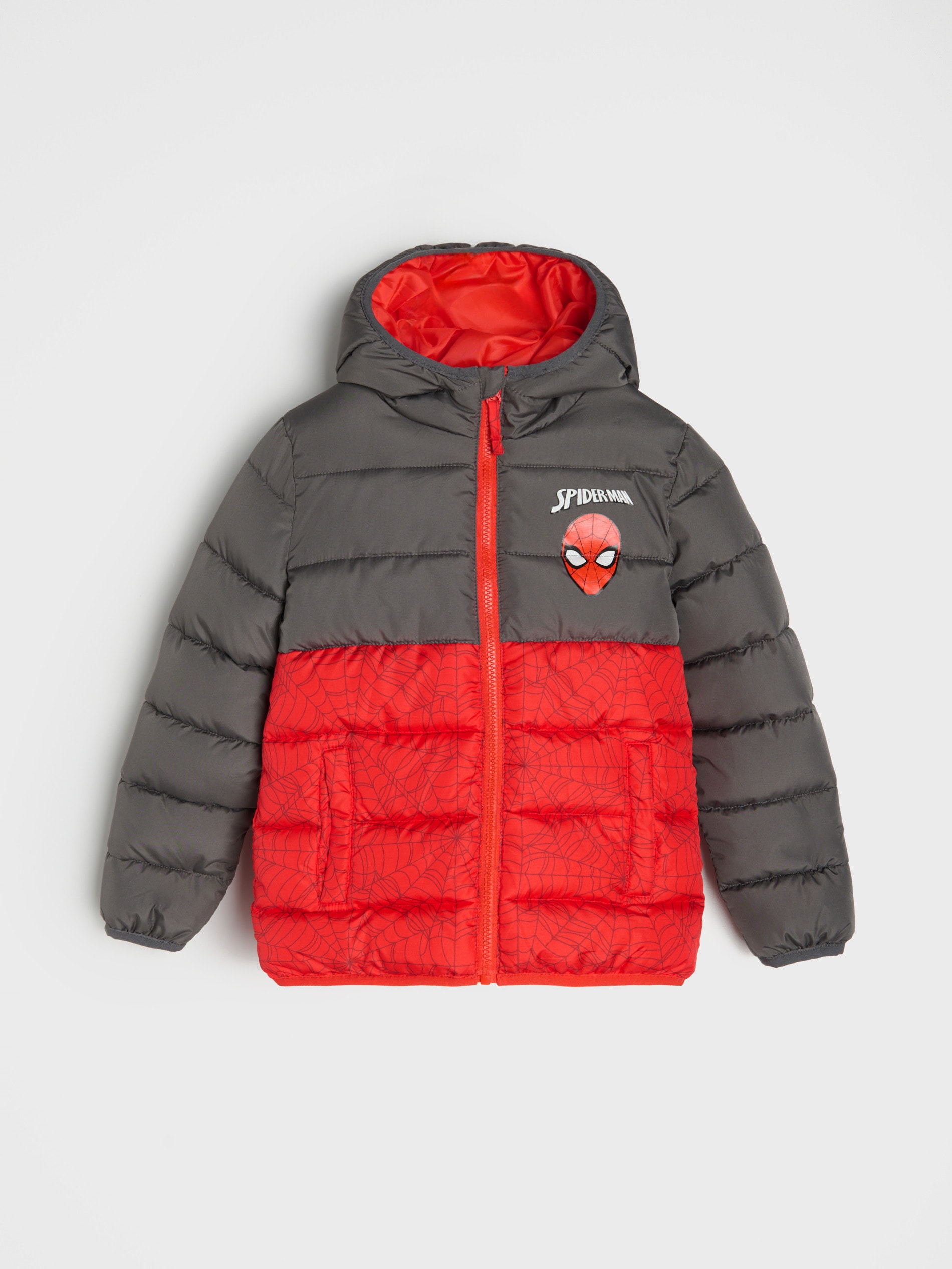 Pikowana kurtka puffer z kapturem Spider-Man