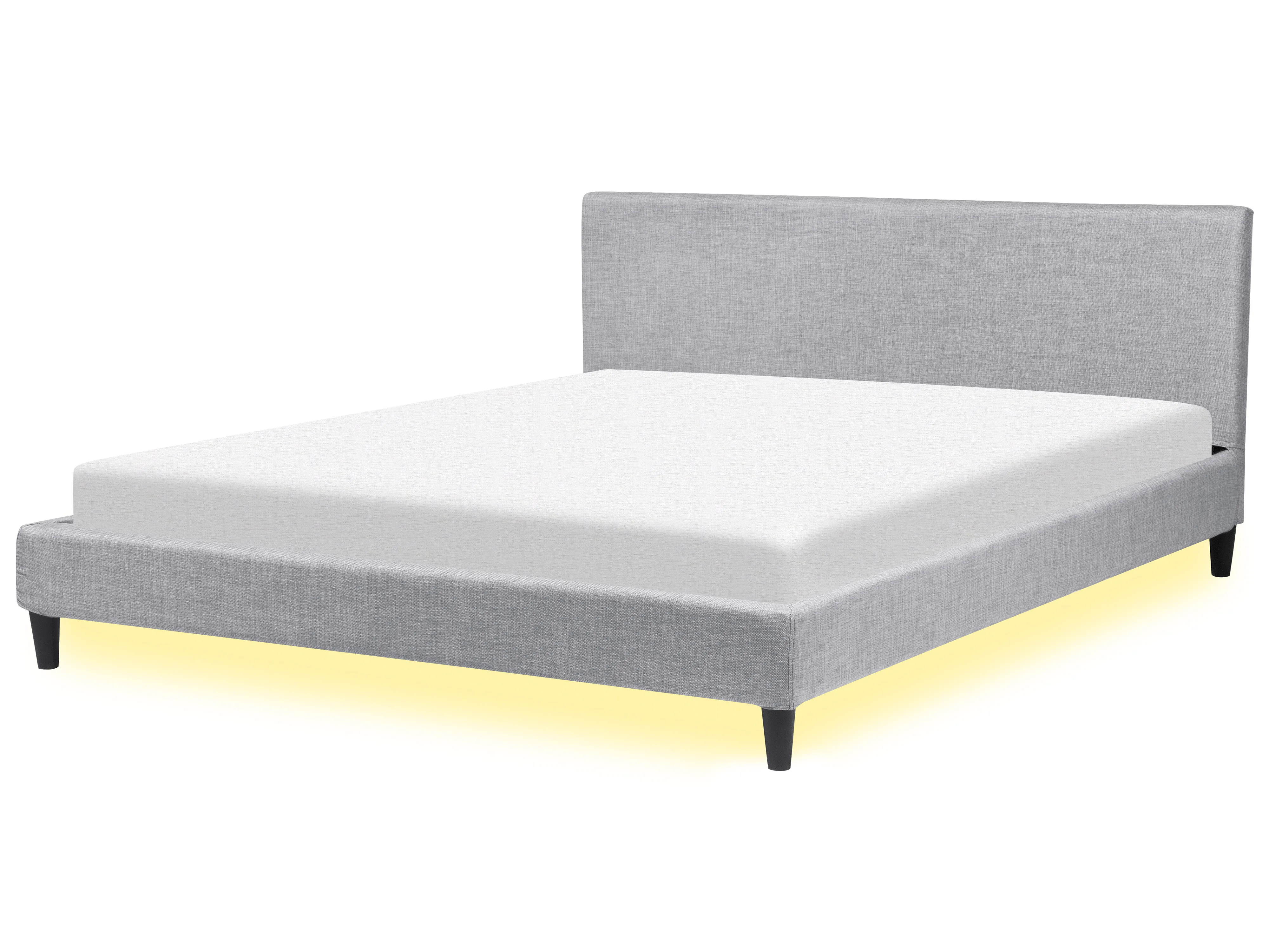 Bed with LED Fabric FITOU 160 x 200 cm (EU King Size) Light Grey