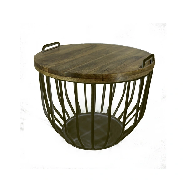 Beistelltisch-Set, BxH: 59 x 48,5 cm, Metall/Mangoholz