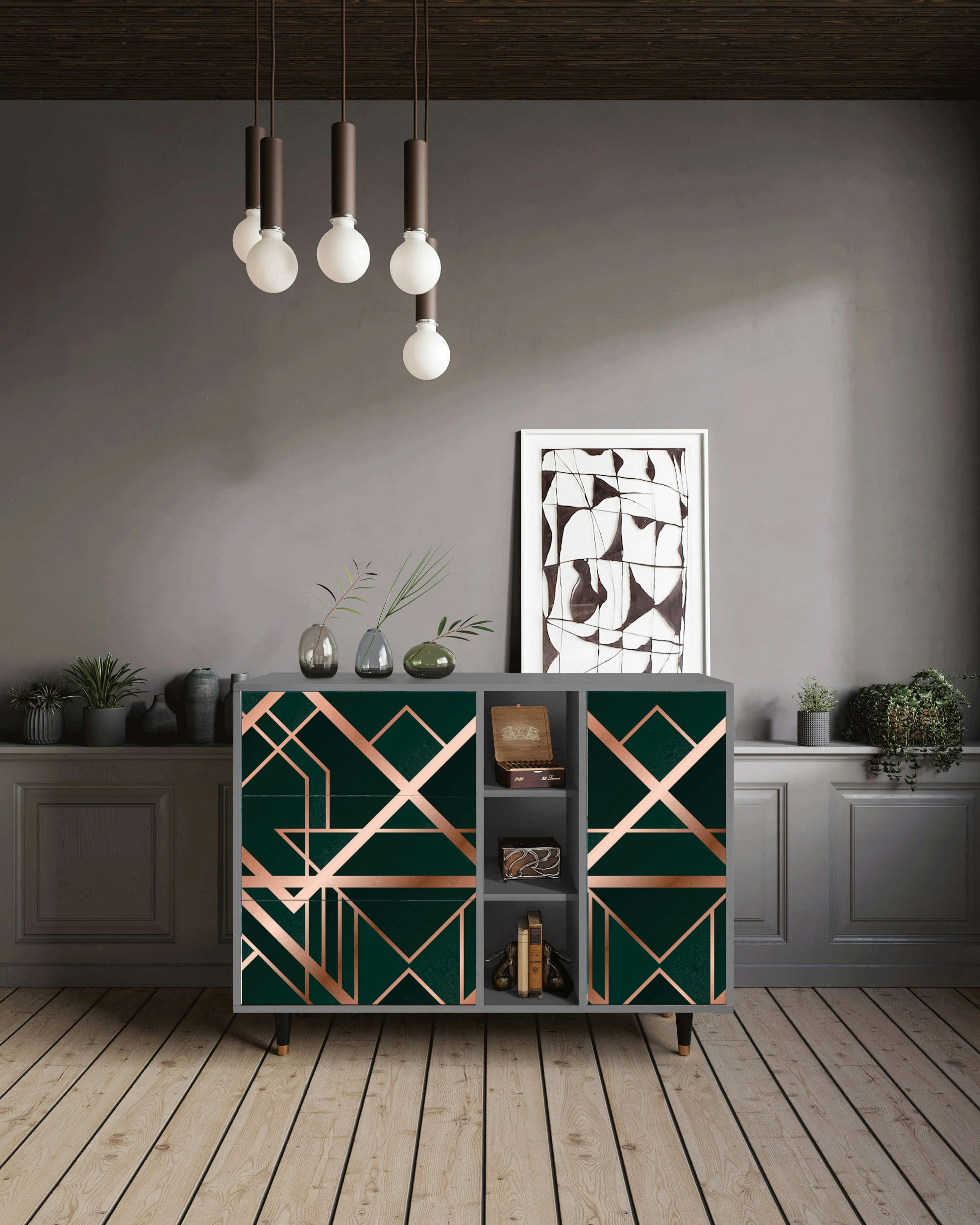 EMERALD GATSBY - Buffet  vert 3 tiroirs et 1 porte L 125 cm