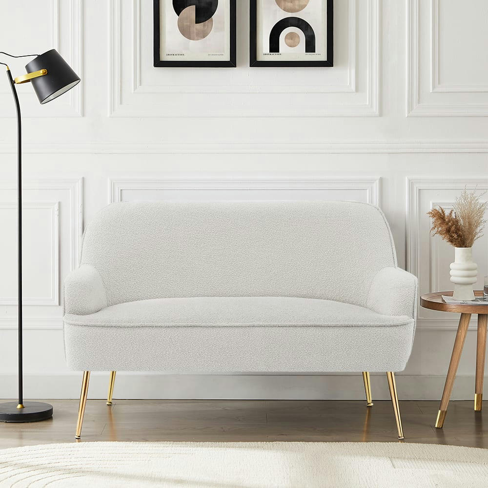 MARCELINO - Canapé droit en tissu 2 places blanc