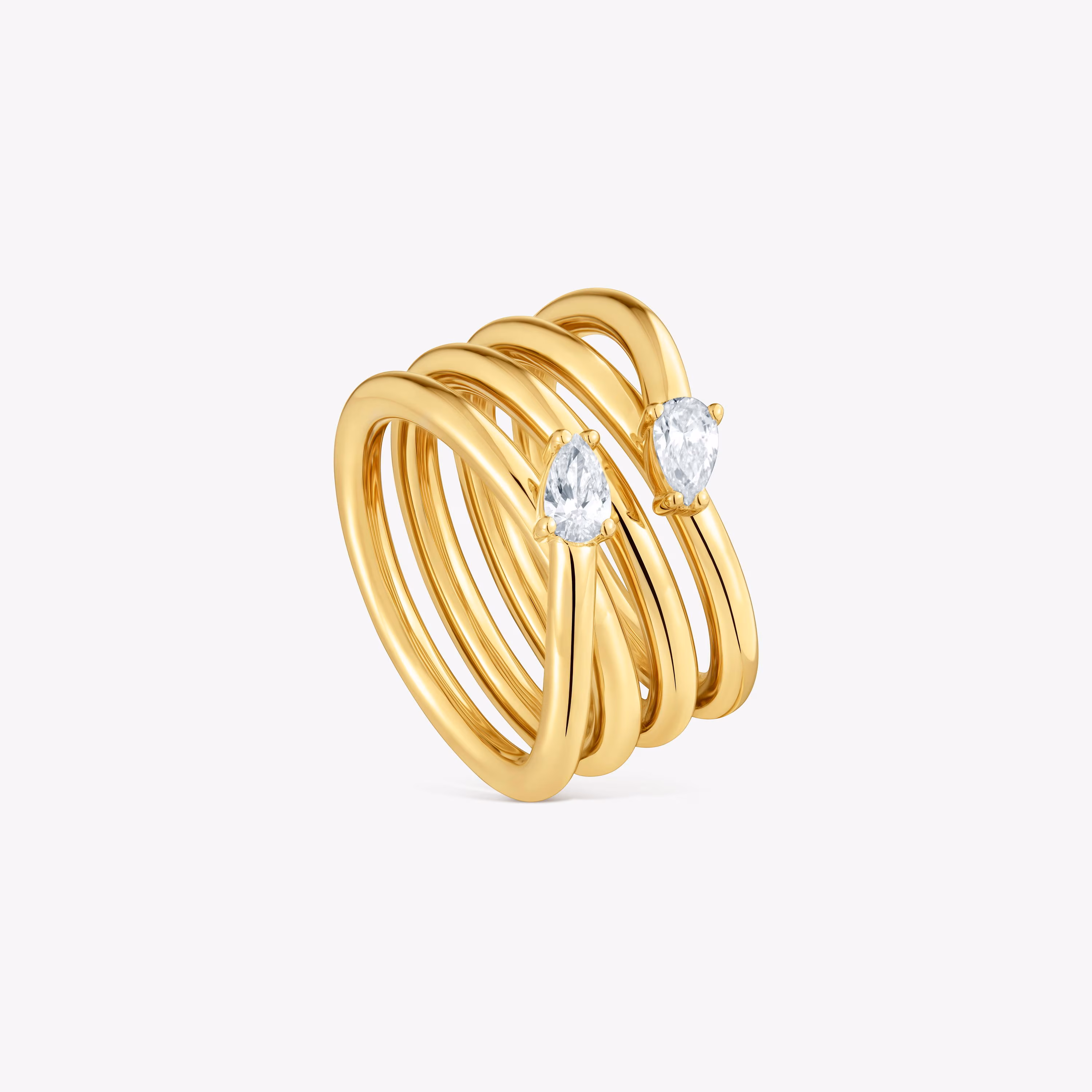 Anillo ancho con baño de oro 18 kt sobre plata y diamantes creados en laboratorio Lio LGD