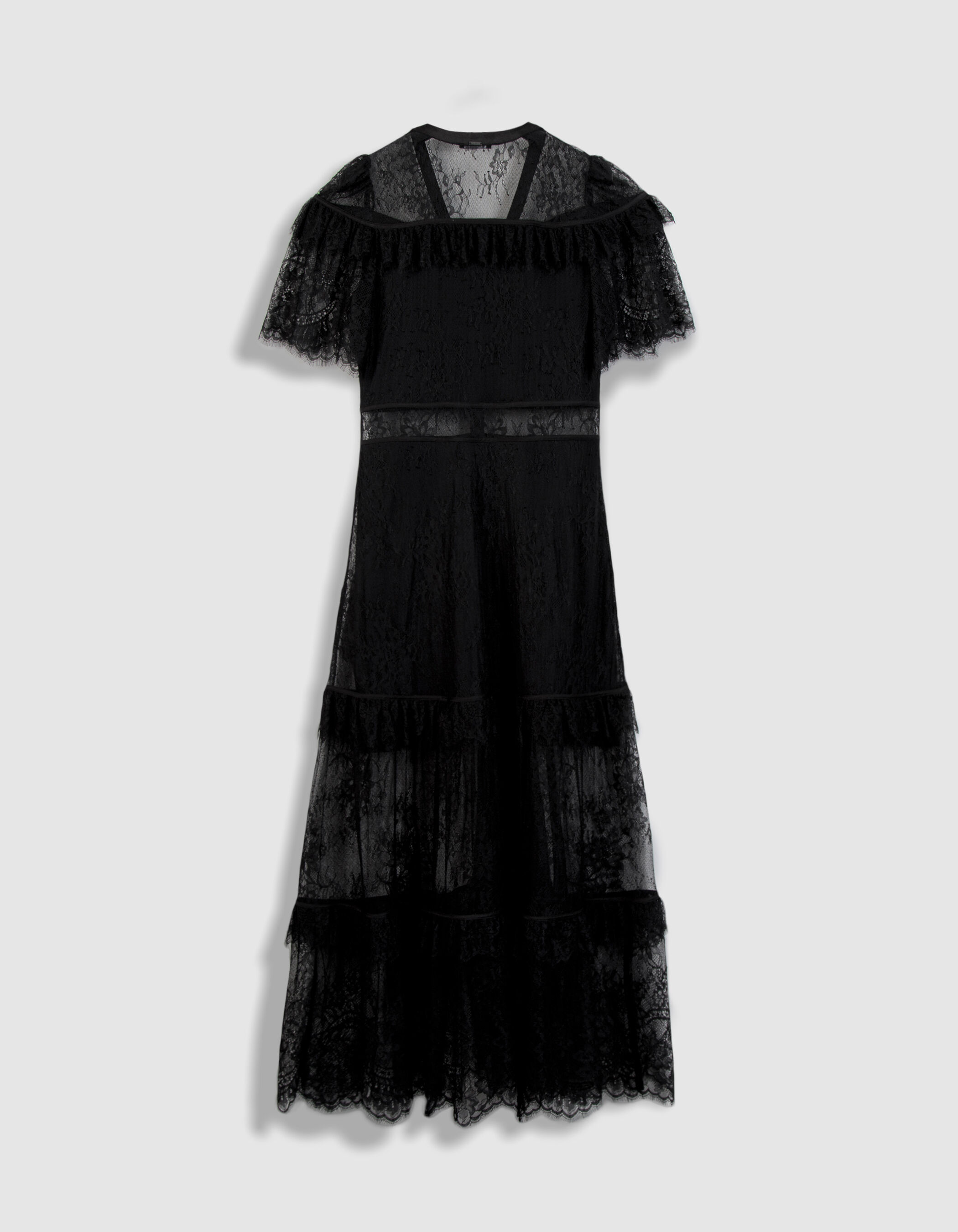 Robe longue noire dentelle jeu de transparence Femme