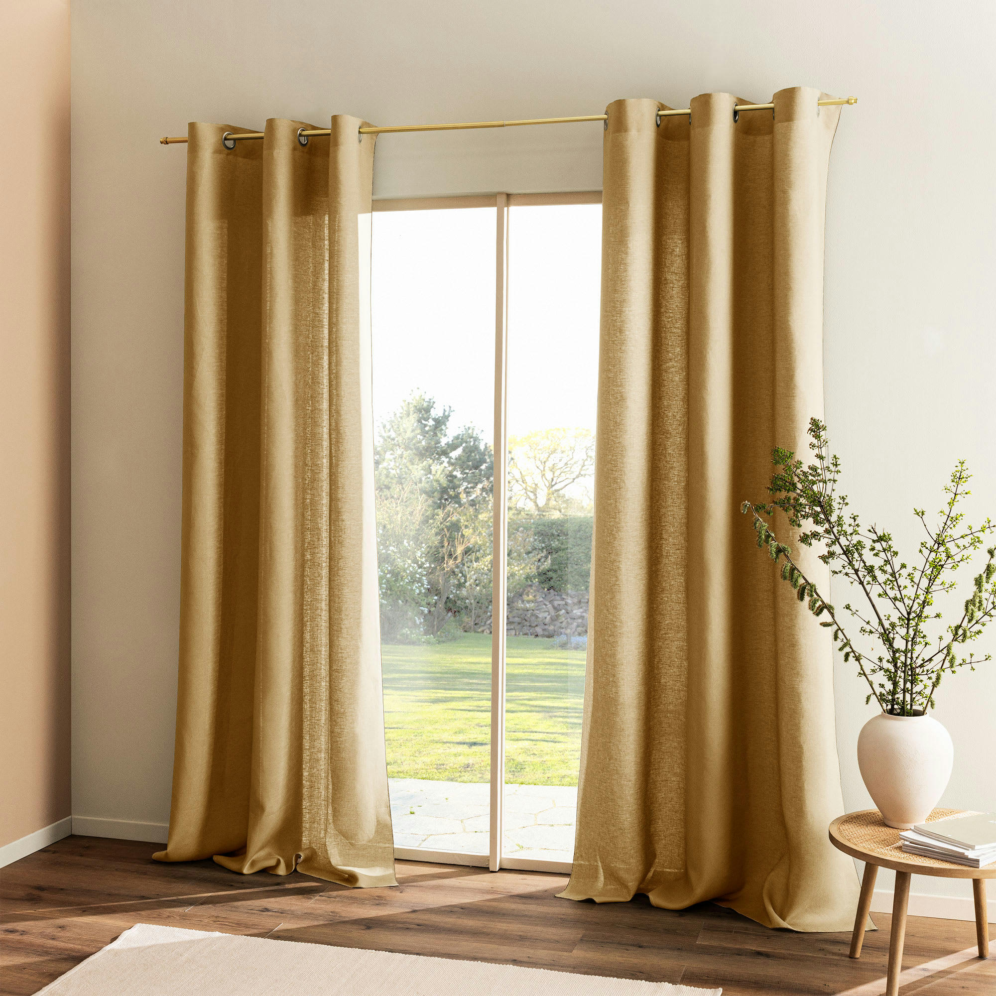 AUTOUR DU LIN - Rideau à œillets en pur lin lavé  150x260cm Caramel