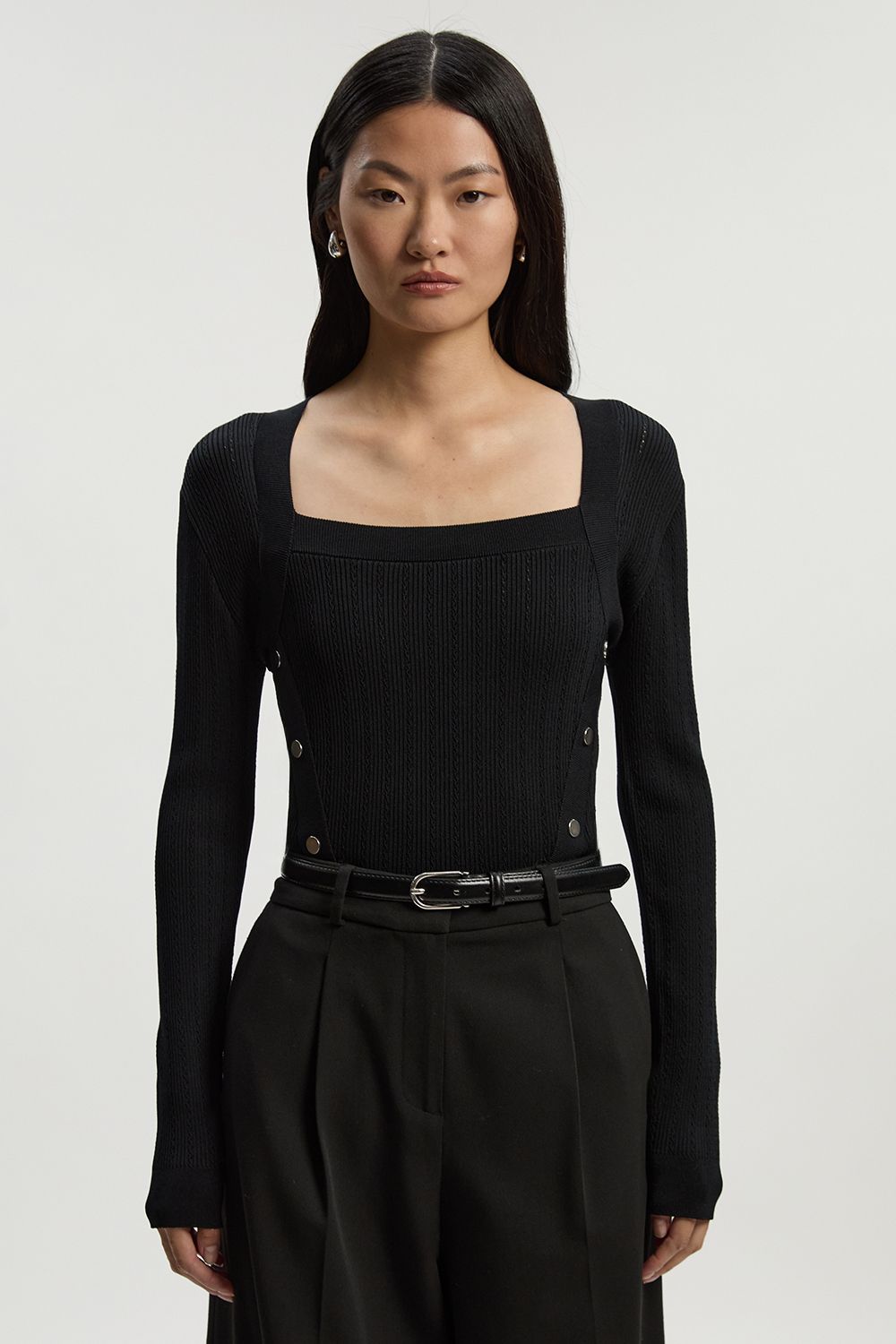 KarenMillen Dome Button Detail Knitted Top