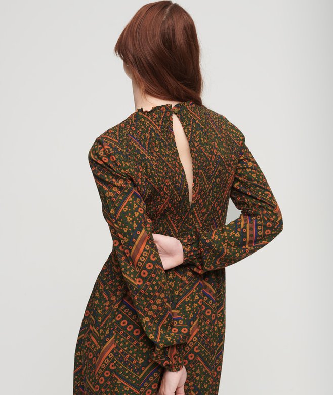 Printed Smocked Maxi Dress