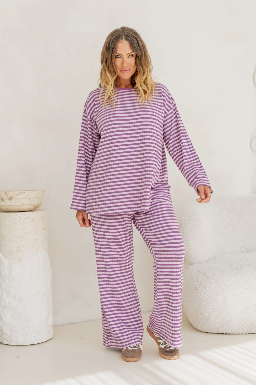 Henry Lounge Knit Top in Purple/Lilac Stripe