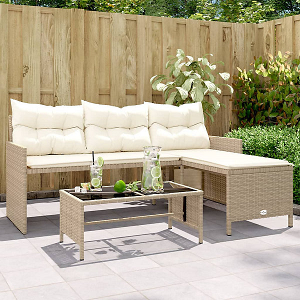 Canapé de jardin avec table et coussins en forme de L beige vidaXL