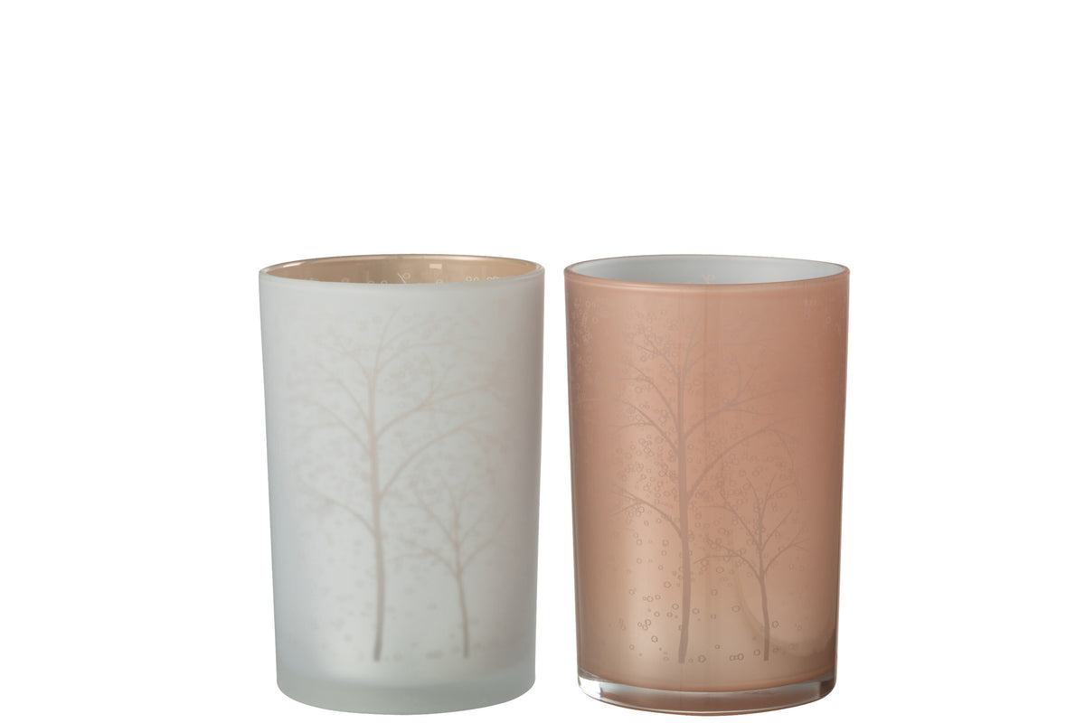 J-Line windlicht Boom - glas - wit/zalm - large - 2 stuks