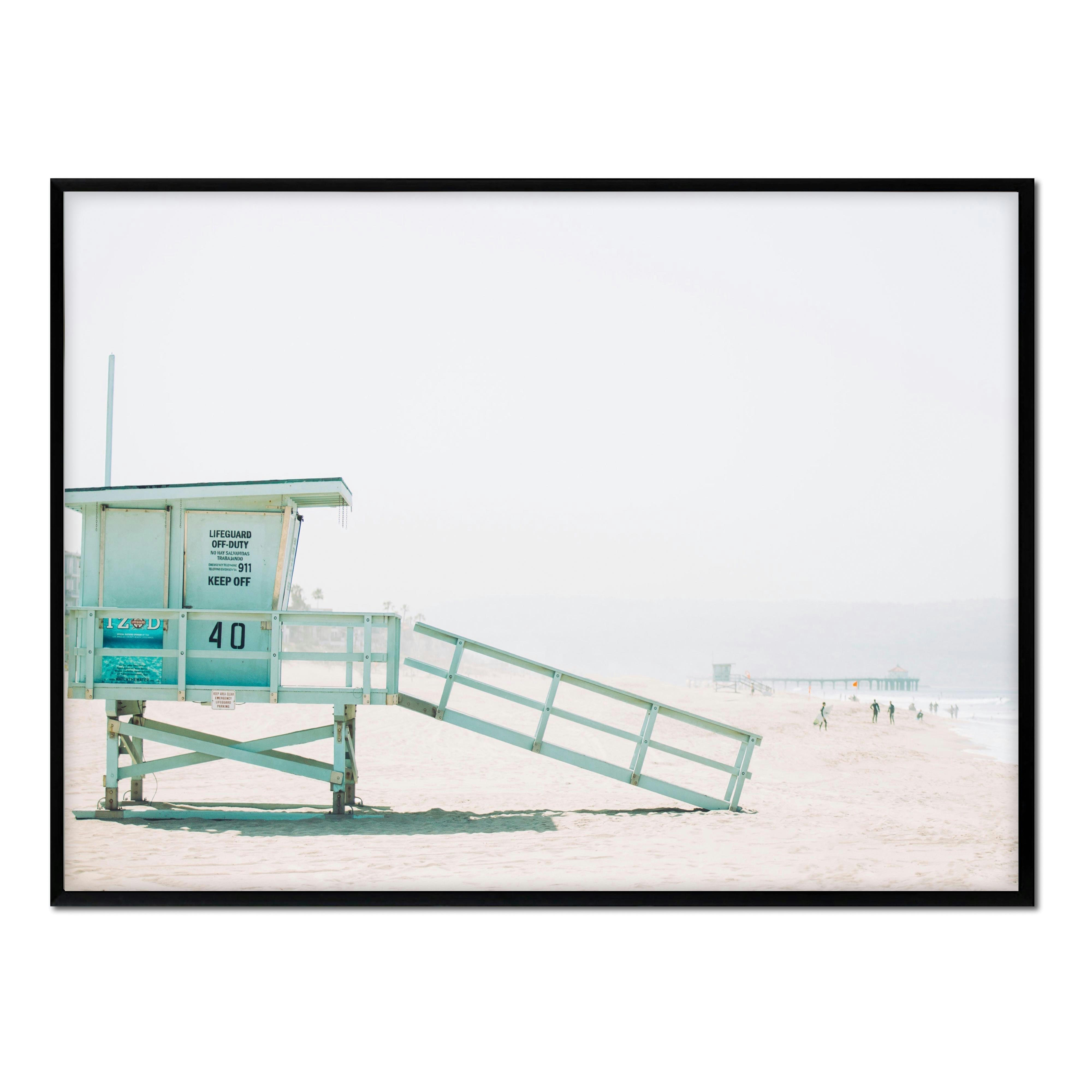 PLAYA - Affiche avec cadre noir - Sauveteur, Malibu - 30x40