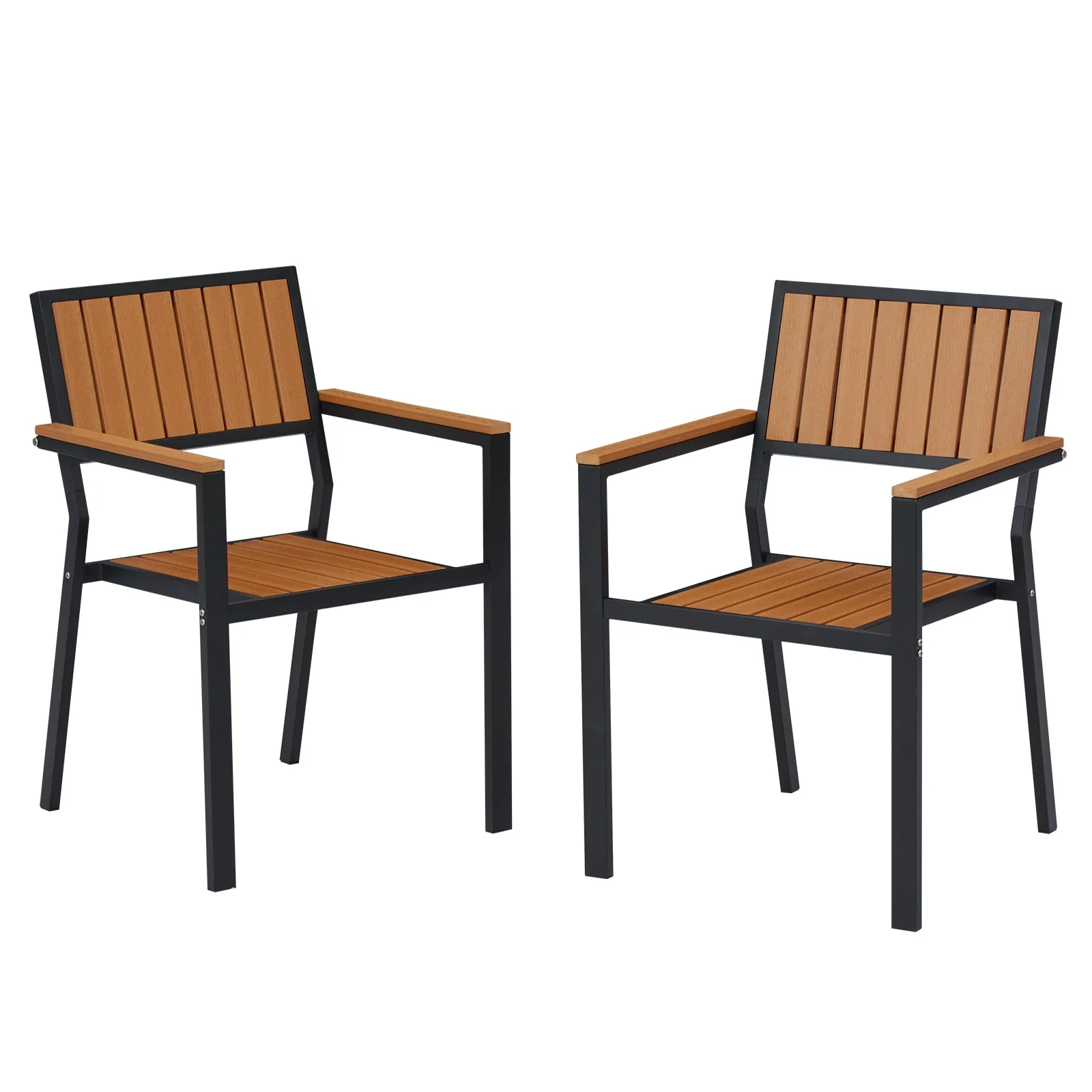Kinsunny Outdoor Wood Dining Chairs (Set of 2), Steel Frame Patio Chairs for Garden Lawn
