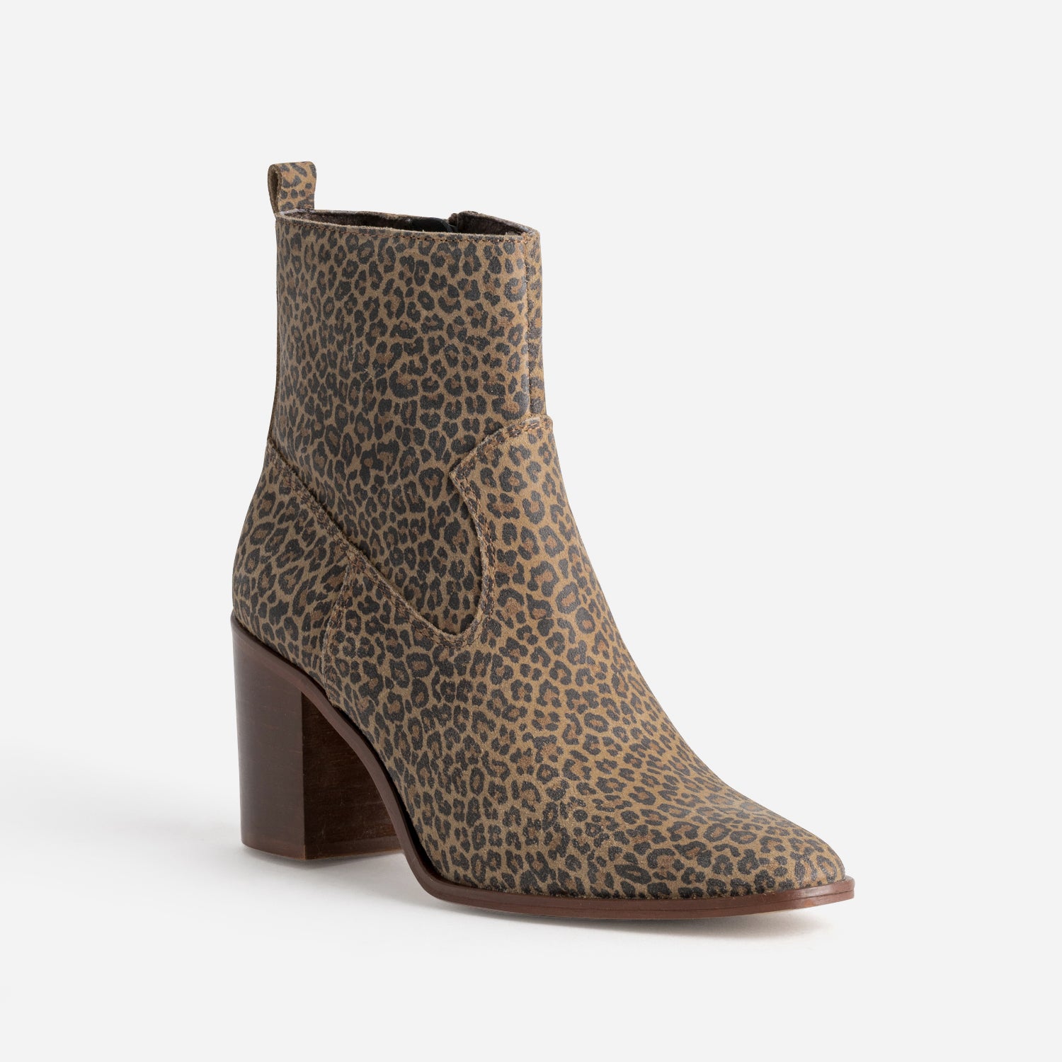 Boots à talon marron cuir velours léopard