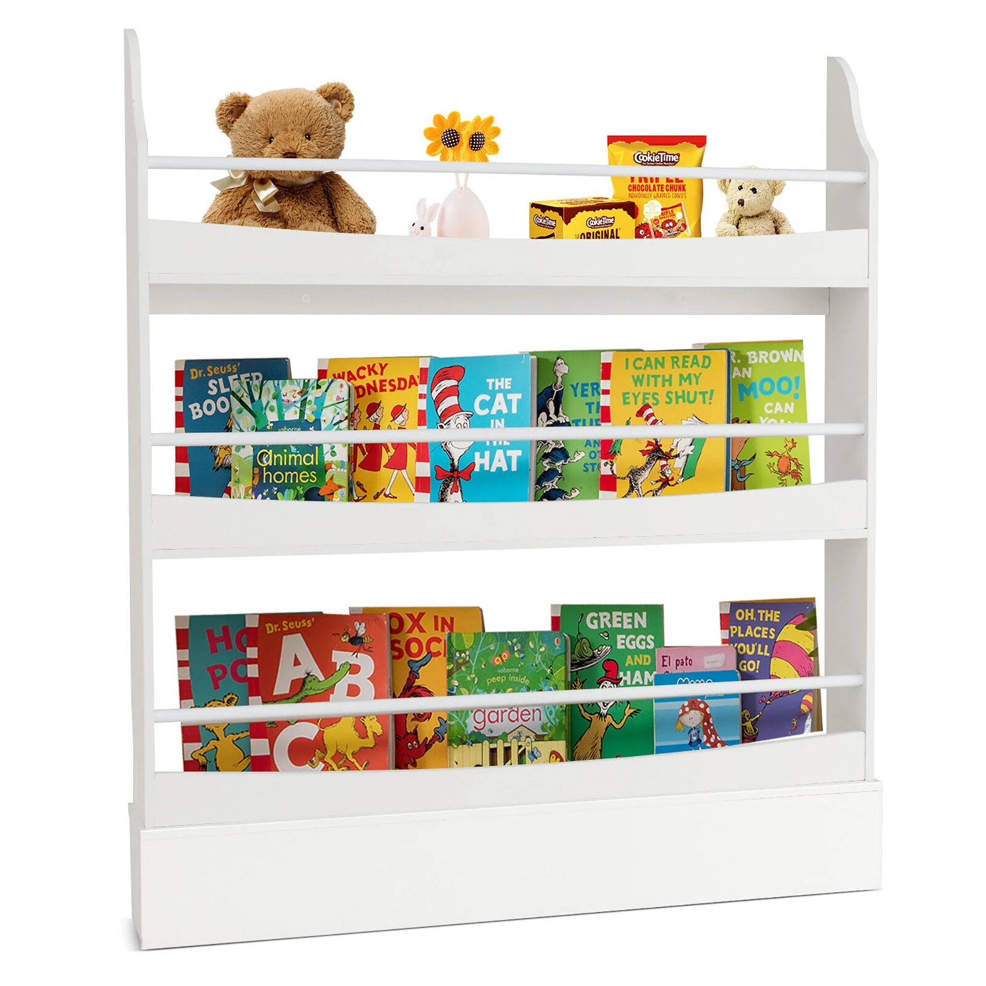 Gymax 3-Tier Kids Bookshelf Toy Storage Bookcase Rack Wall w/