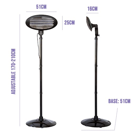 2000W 2.1m Free Standing Adjustable Portable Outdoor Electric Patio Heater Black