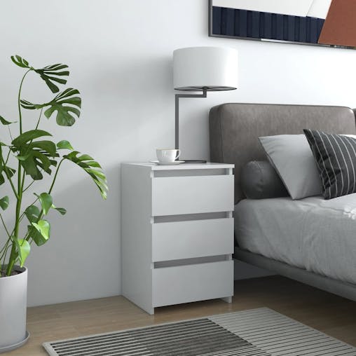NNEVL Bed Cabinet White 40x35x62.5 cm Chipboard