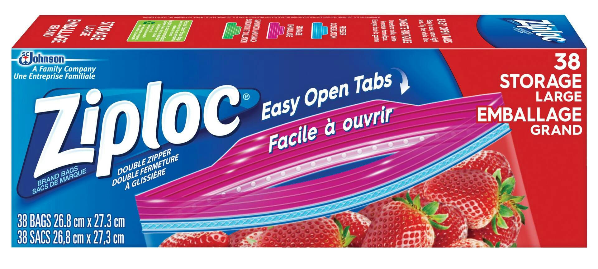 Ziploc Large Plastic Storage Bags, 3.78-L, 38-pk