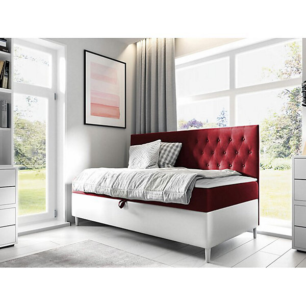Lit continental Baltimore 166, Unique, Rouge, Faux cuir, Disponible