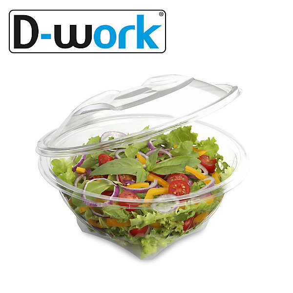 50 Barquettes Ronde 750 mlAlimentaire PET avec Couvercle Attaché - Transparente, Usage Froid, Diamètre172 x H94 mm - D-
