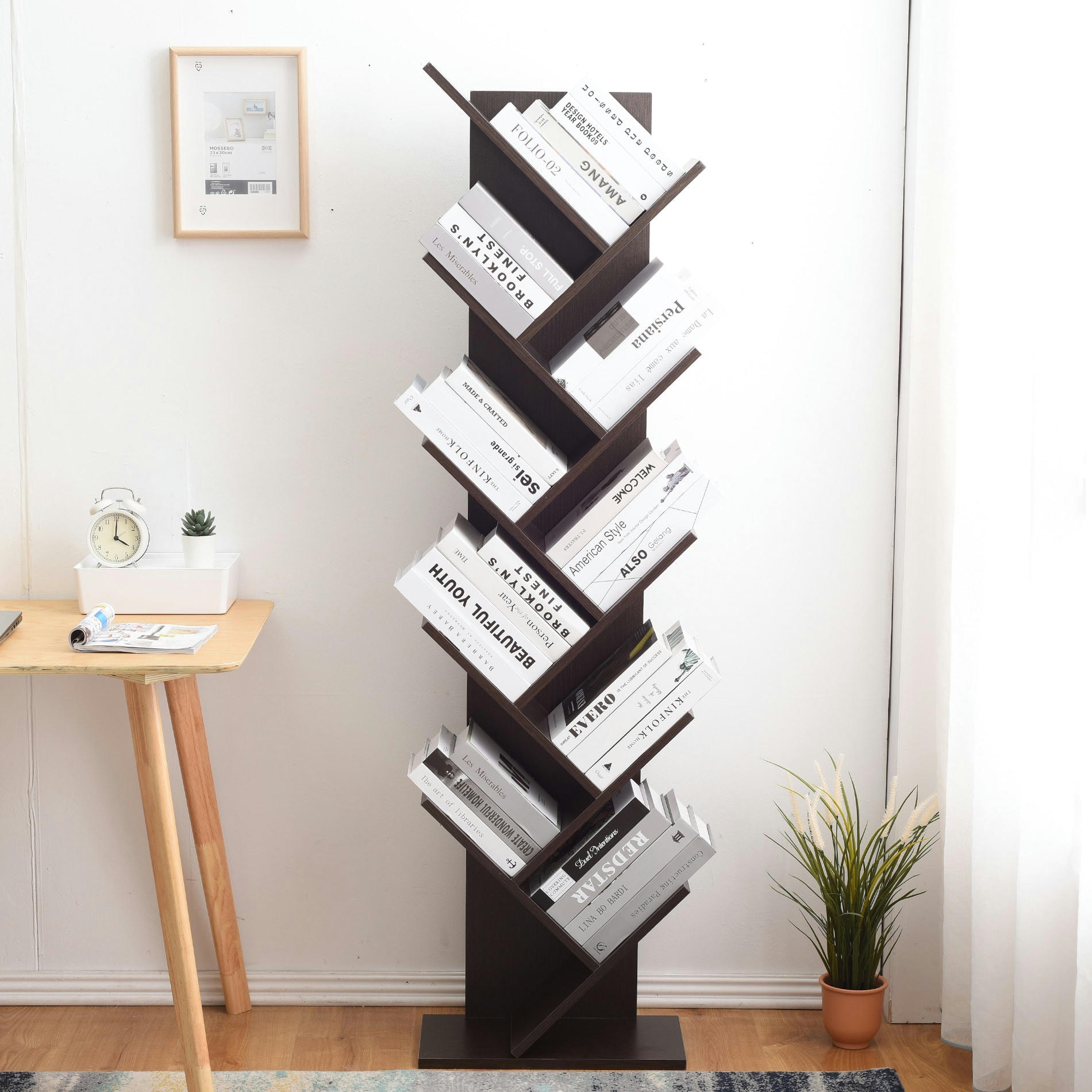 LONDRA - Bibliothèque avec 10 étagères en mdf couleur brun wengé