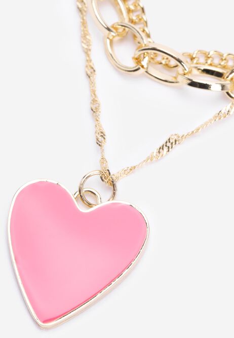 Womens Gold Triple Chain Heart Pendent Necklace
