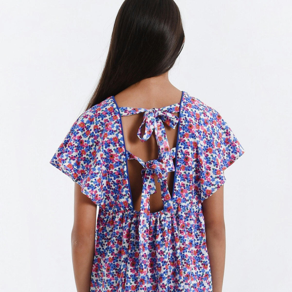 Robe manches volantées, imprimé fleurs