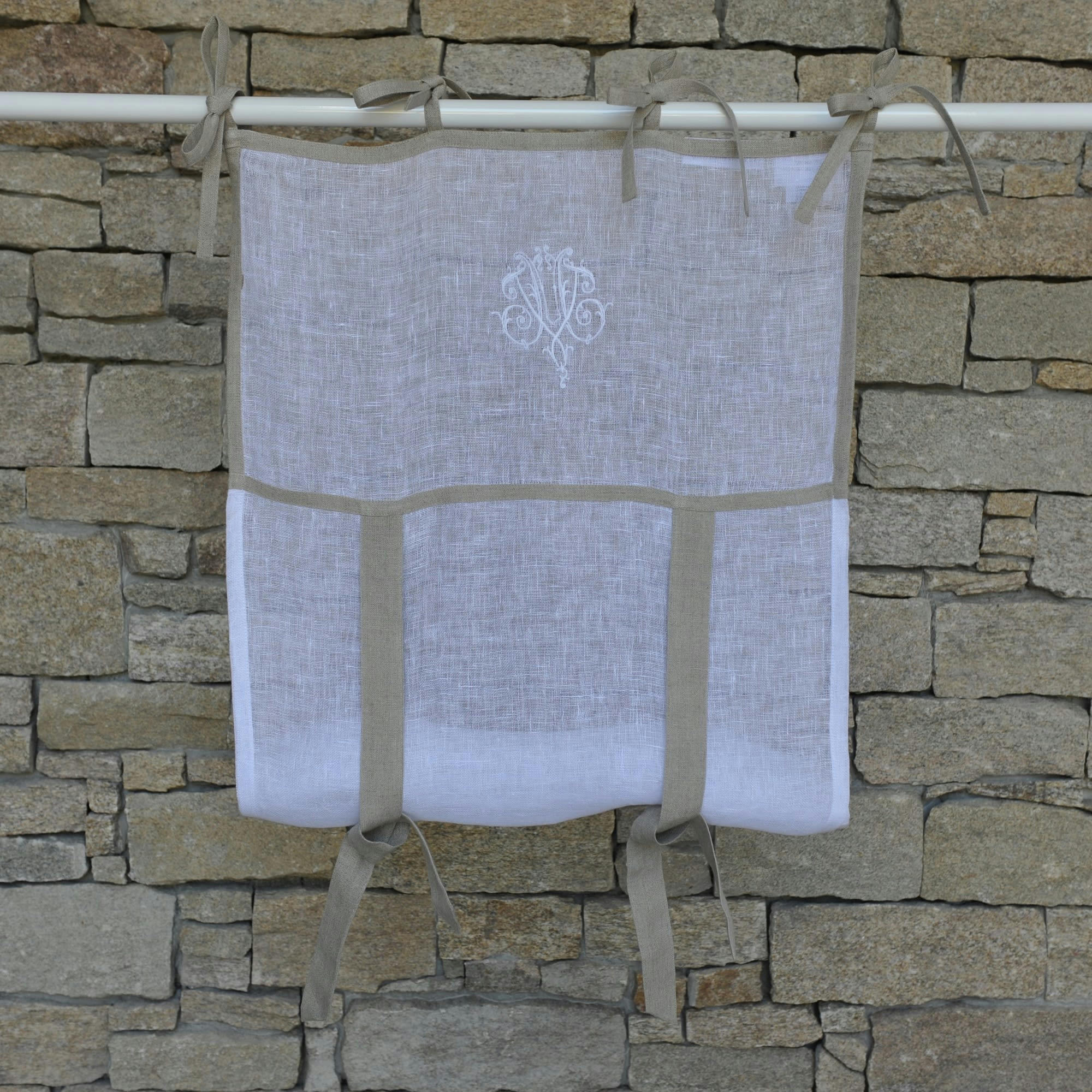 MARSEILLE NATUREL - Store en lin blanc naturel avec monogramme  45X70 CM