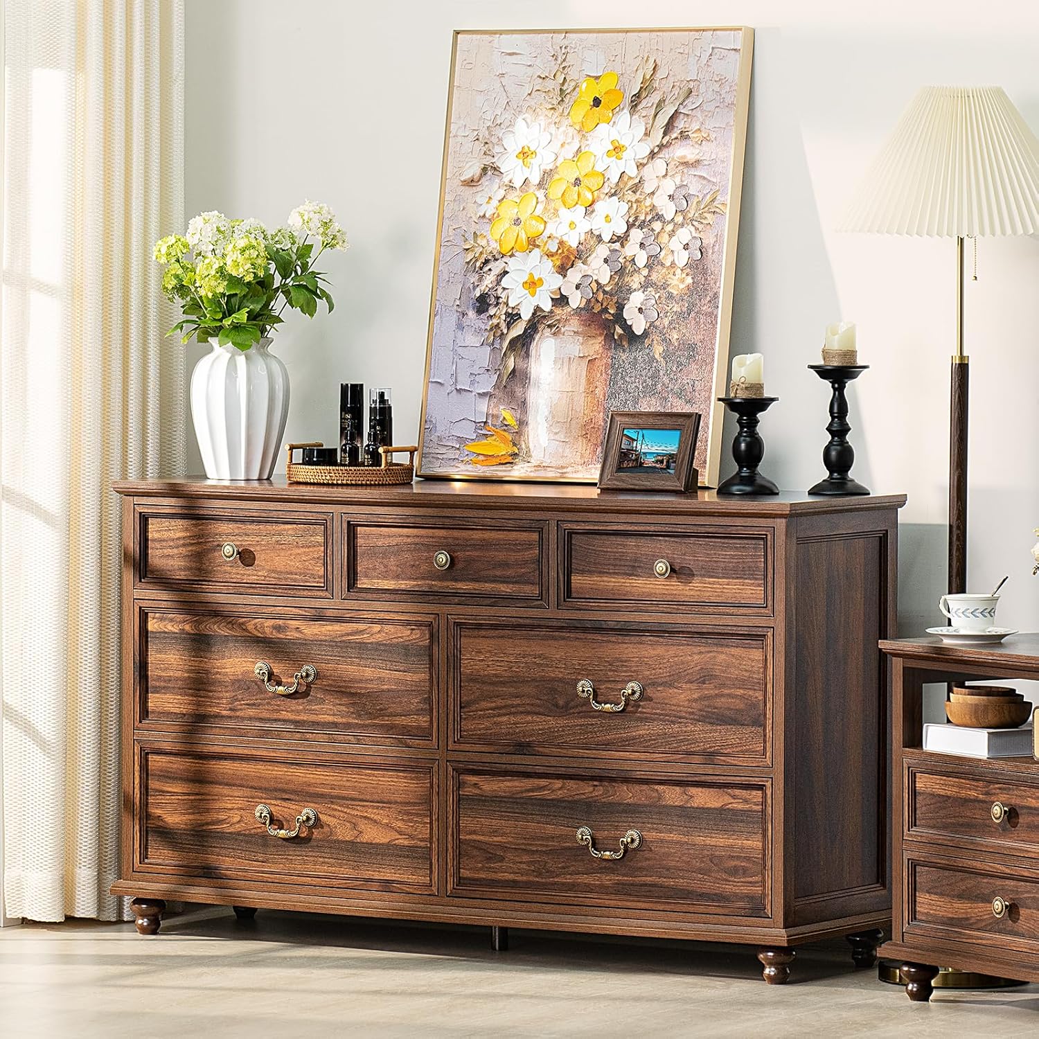 Farmhouse Dresser and Nightstand Set - 3 Piece, 54 Wide Dresser and 24 Nightstands for Bedroom, Living Room, Hallway