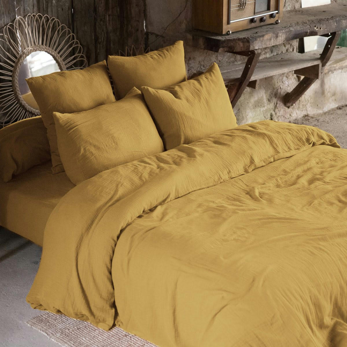 - Housse de couette unie 260x240 cm Gaze de coton safran