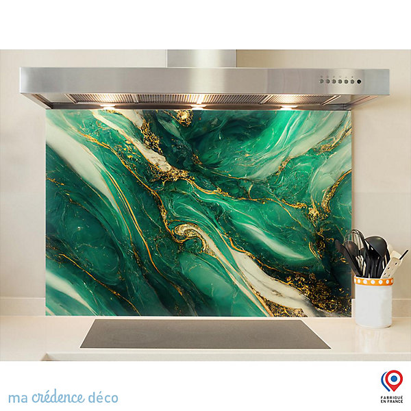 Crédence cuisine fond de hotte Marbre doré 6 - Verre trempé - L 70 cm x H 60 cm - MaCrédenceDéco