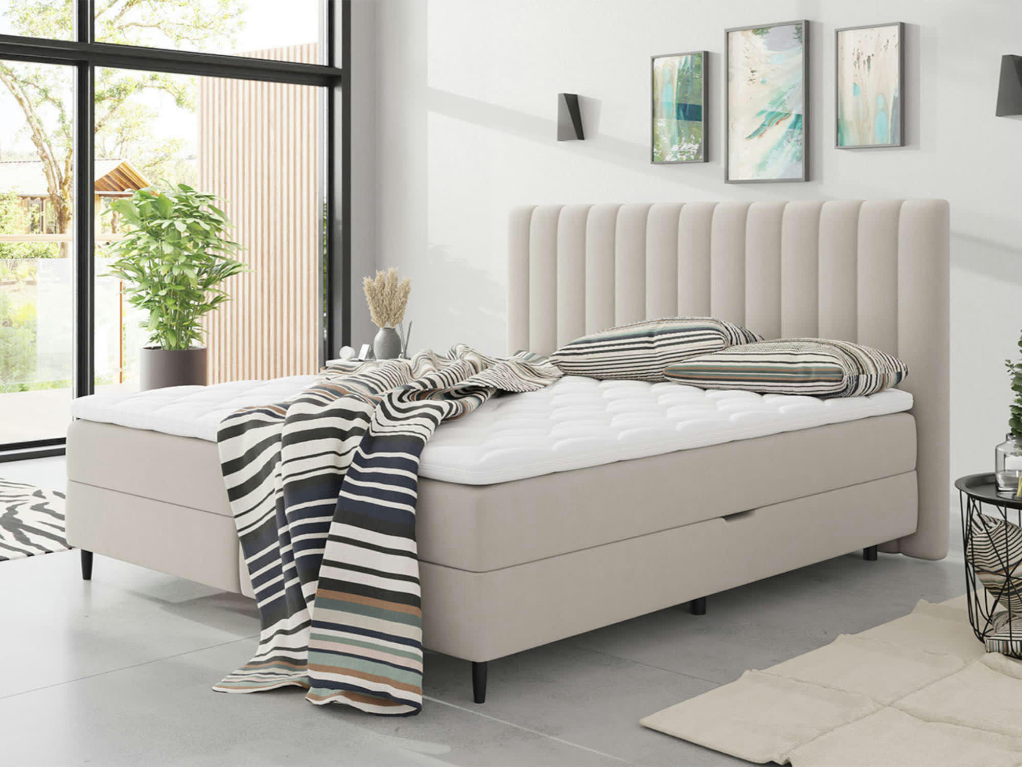 MARIA - Lit boxspring en Velours 180x200 beige