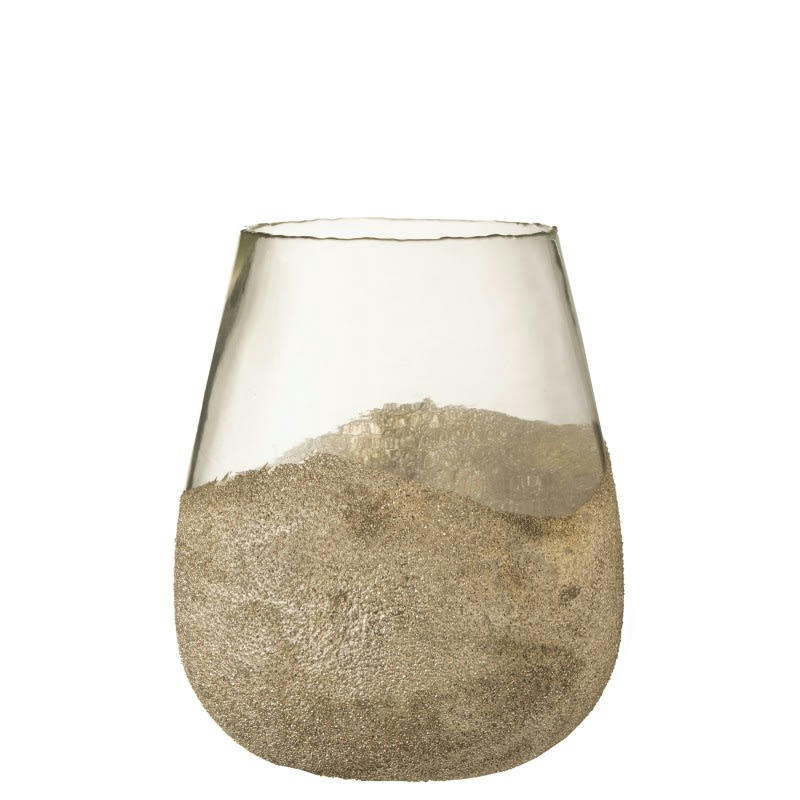 1/2 PERLES - Photophore rond verre or H31cm