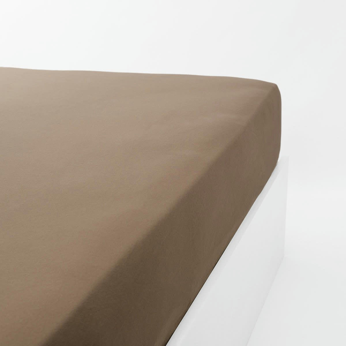 DRAP HOUSSE DOUCEUR ADULTE - Drap housse jersey extensible en coton marron 180x200 cm