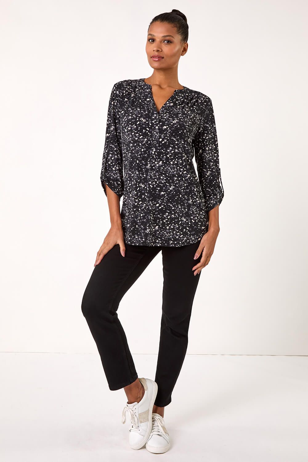 Roman Speckled Print Stretch Shirt