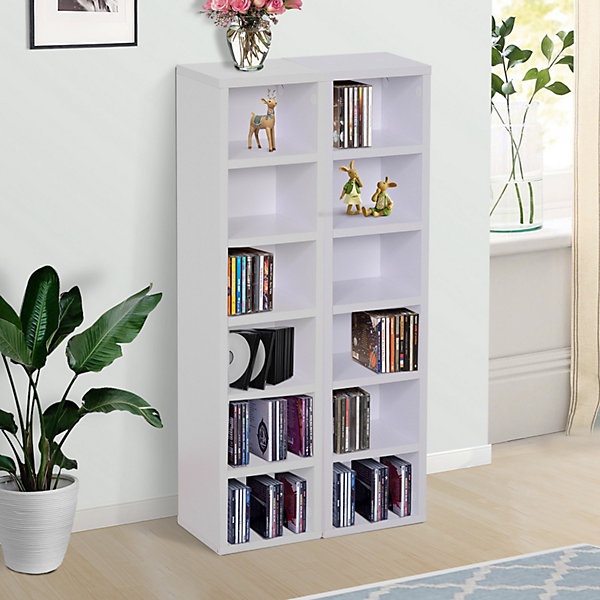 Lot de 2 étagères colonnes rangement CD-DVD 6   6 compartiments dim. 21 x 19 x 88 cm max. 204 CD