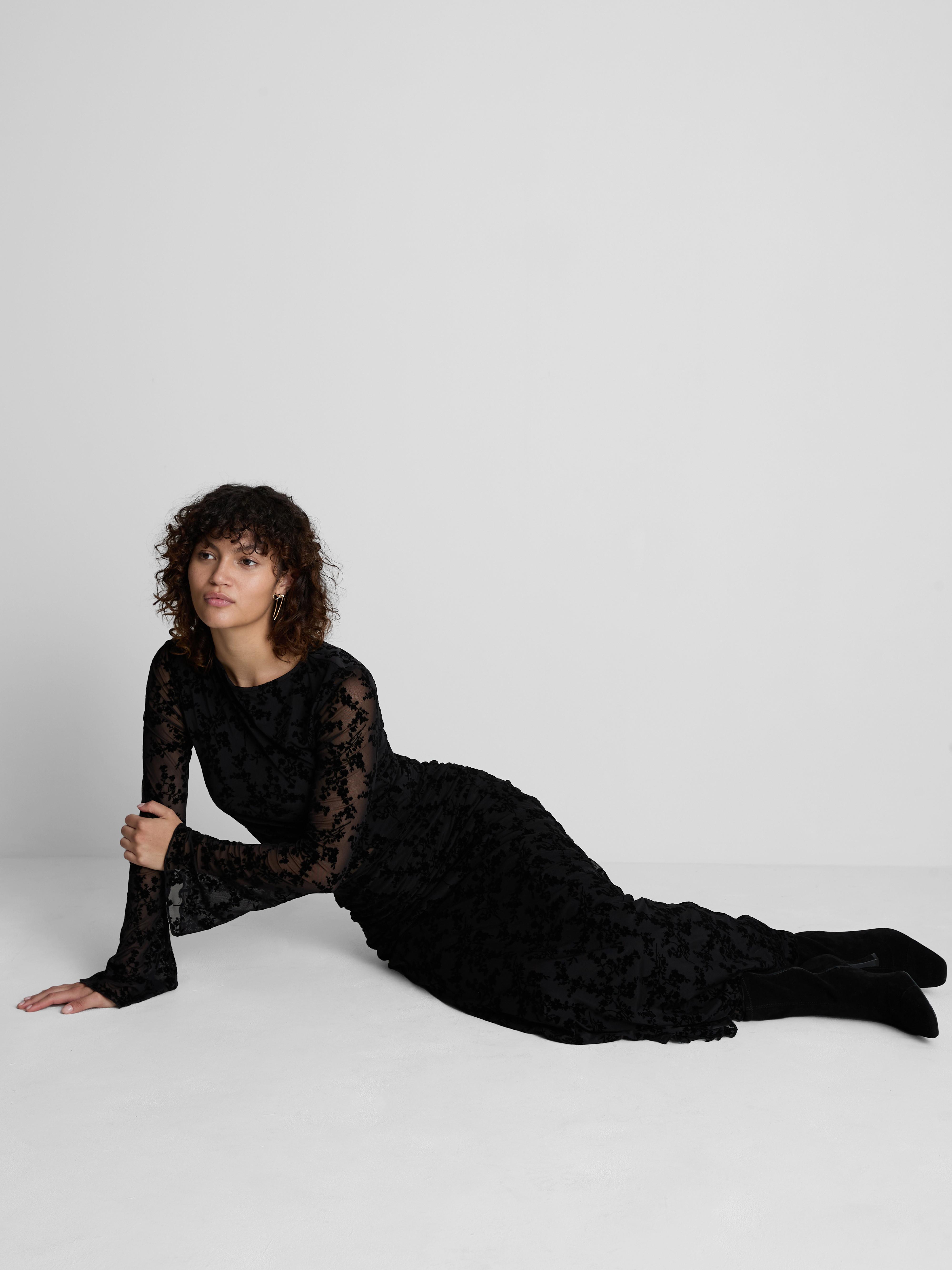 Ruched Long Devore Skirt